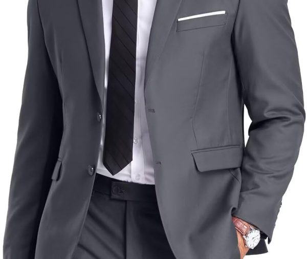 Mens Suit Slim Fit 2 Piece Suits,Two Button Solid Business Wedding Tuxedo Suit for Prom Suit Jacket and Pants