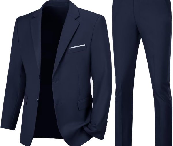 Mens Slim Fit 2 Piece Suit Two Button Notched Lapel Solid Suit Jacket Pants Set Tuxedo for Prom