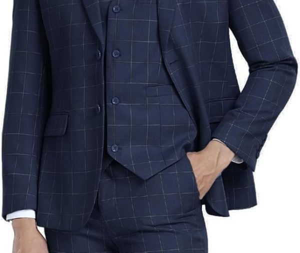 Men's Suits 3 Piece Slim Fit Dress Tuxedo for Men Two Button Solid Jacket Vest Pants Set