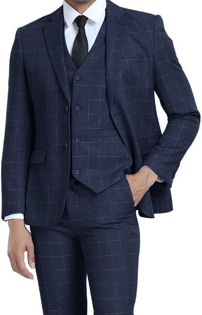 Men's Suits 3 Piece Slim Fit Dress Tuxedo for Men Two Button Solid Jacket Vest Pants Set