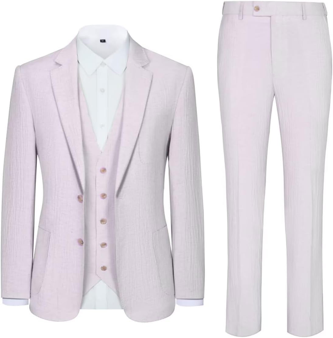 Linen Mens Suit 3 Piece Slim Fit Beach Wedding Suit for Men Prom Party Casual Blazer Vest Pant Set - Image 2