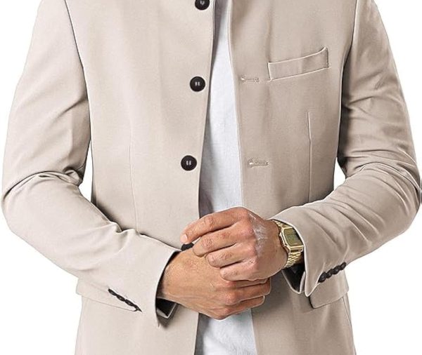 Mens Casual Suit Blazer Jackets Stand Mandarin Collar Lightweight Lined Business Dress Sport Coats