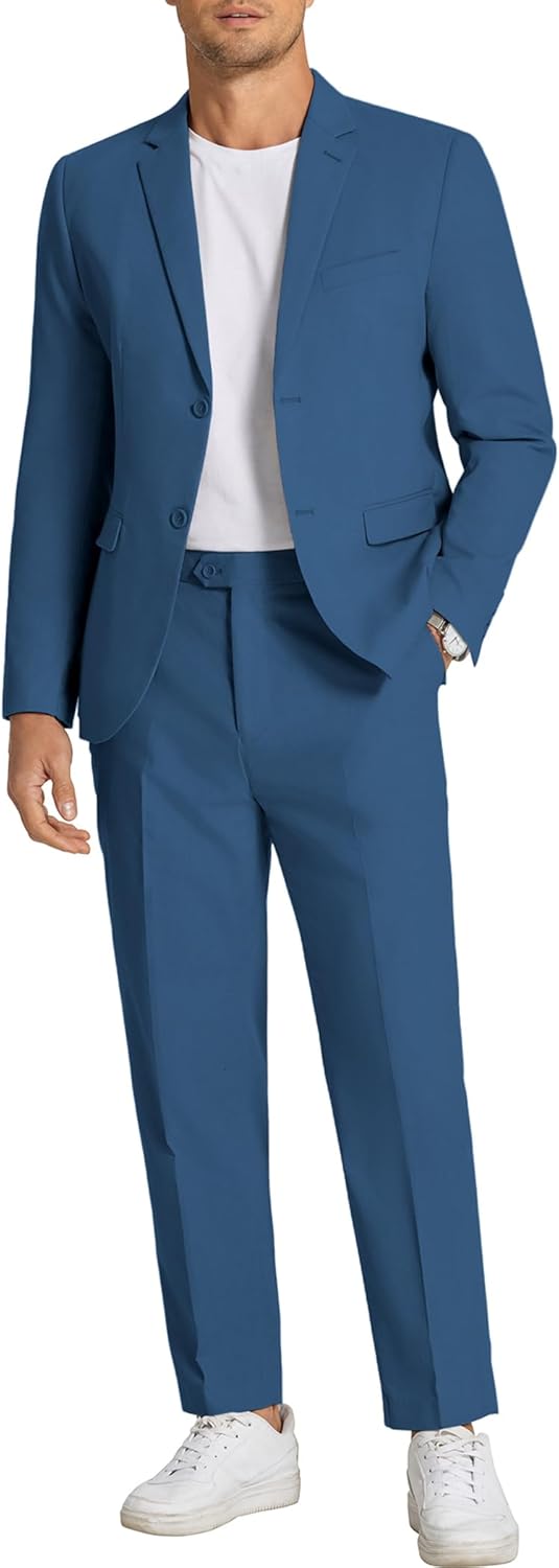 Men's 2 Piece Linen Cotton Suits Set Casual Linen Lightweight Suit Summer Beach Wedding