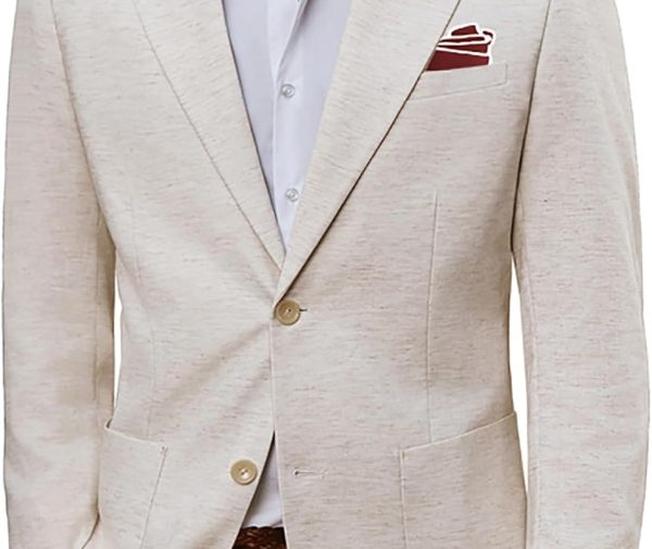 Mens Blazer Cotton Linen Suit Jacket Lightweight Casual Blazer Jackets with Pockets