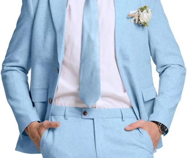 Retro Linen Mens Suit 2 Pieces Slim Fit Light Weight Linen Beach Summer Suits Tuxedo Set Jacket Blazer Pant for Men
