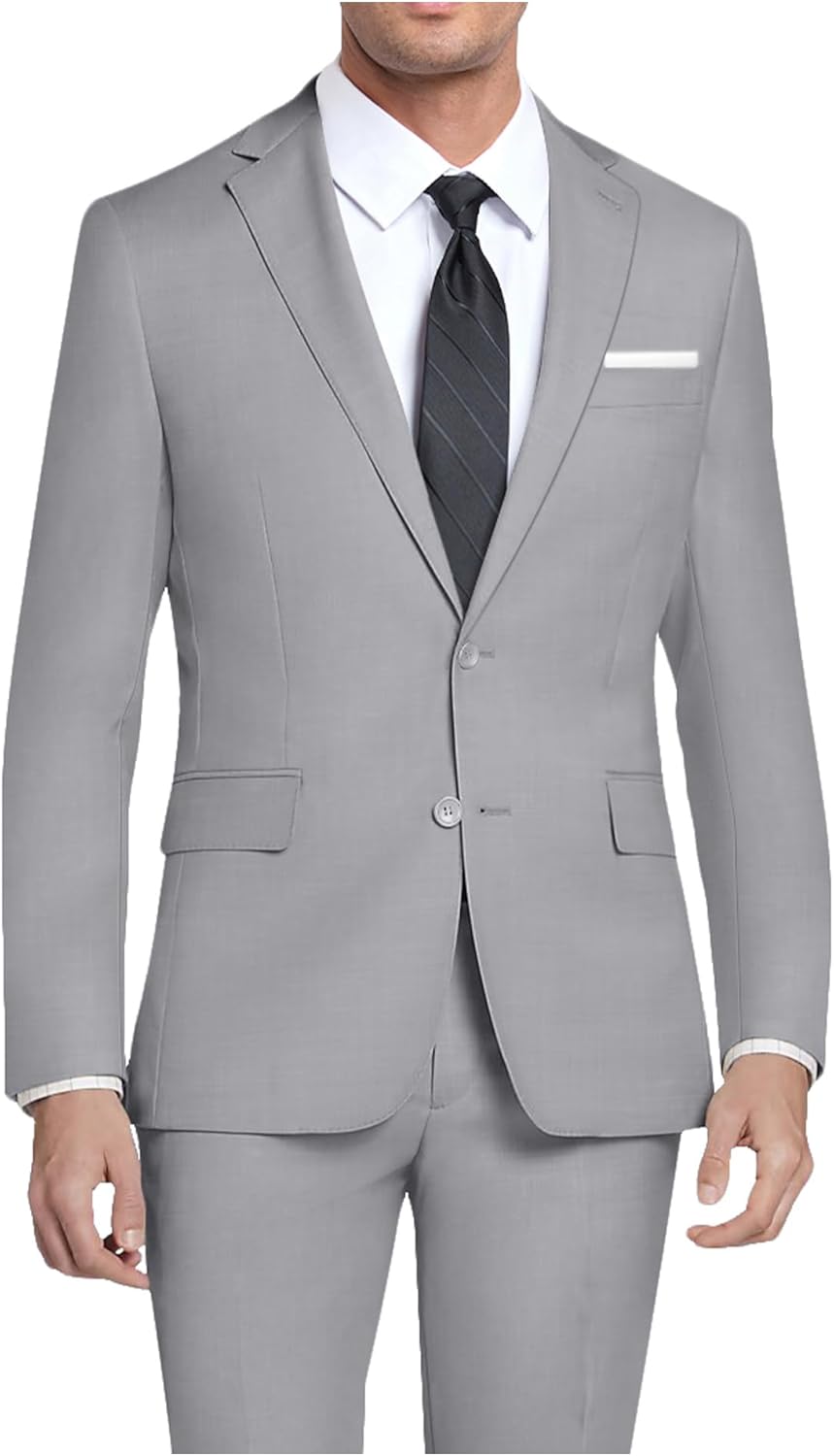 Mens 2 Piece Slim Fit Suit Set Two Button Solid Suit Jacket Pants with Tie Notch Lapel Casual Wedding Suits