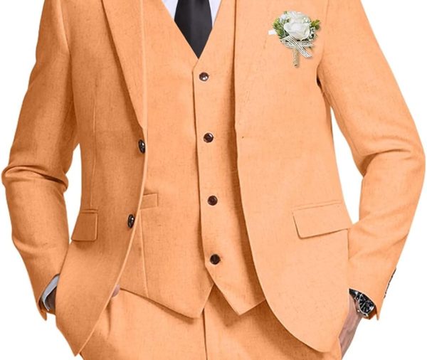 High-End Suits Retro Linen Suit for Men Casual Wedding Suit for Men Slim Fit 3 Pieces Jacket Blazer Vest Pant Groom Tuxedo