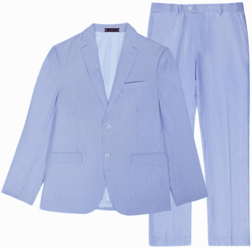 Seersucker Suit Mens 2 Piece Summer Beach Wedding Outfit for Men Classic Fit Casual Sear Sucker Suit for Grooms Prom Party - Image 2