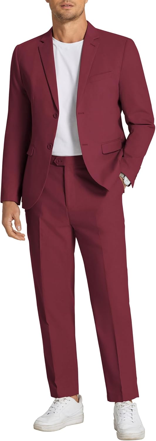 Men's 2 Piece Linen Cotton Suits Set Casual Linen Lightweight Suit Summer Beach Wedding