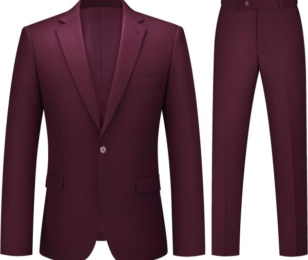 Mens Suit 2 Piece Suits for Men One Button Slim Fit Solid Jacket & Pants Tuxedo Set Business Wedding Party