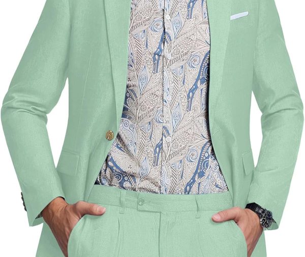 Men's Suit Tencel Linen Two Piece Slim Fit Summer Grooms Wedding Prom Dress Tuxedo Suits for Men Blazer Pants Set