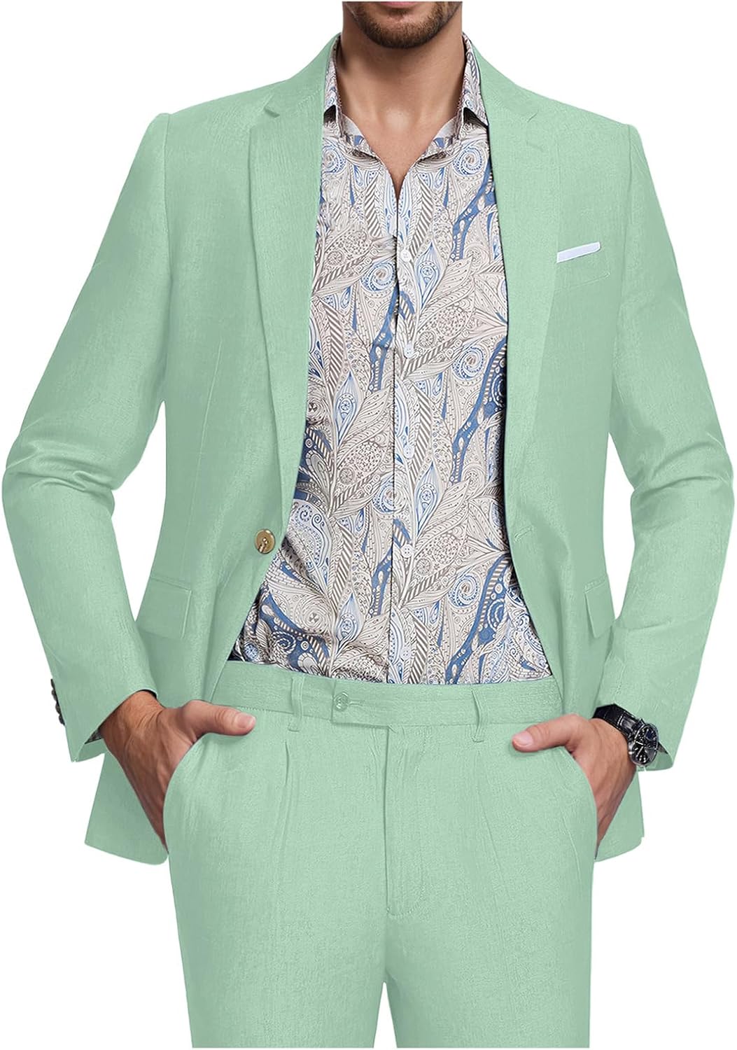 Men's Suit Tencel Linen Two Piece Slim Fit Summer Grooms Wedding Prom Dress Tuxedo Suits for Men Blazer Pants Set