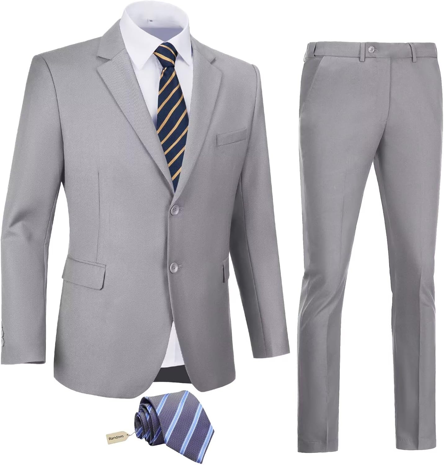 Mens 2 Piece Slim Fit Suit Set Two Button Solid Suit Jacket Pants with Tie Notch Lapel Casual Wedding Suits - Image 2