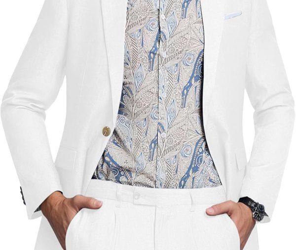 Men's Suit Tencel Linen Two Piece Slim Fit Summer Grooms Wedding Prom Dress Tuxedo Suits for Men Blazer Pants Set