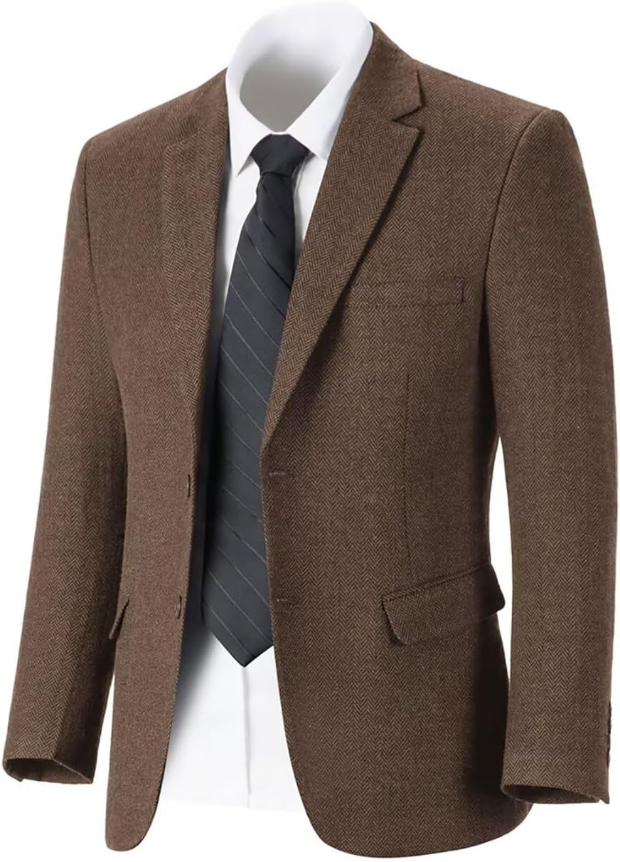 Retro Tweed Men's Suit Jackets Herringbone Slim Fit Sport Coats Blazer Prom Business Casual Men Tux Jacket Wedding Blazers
