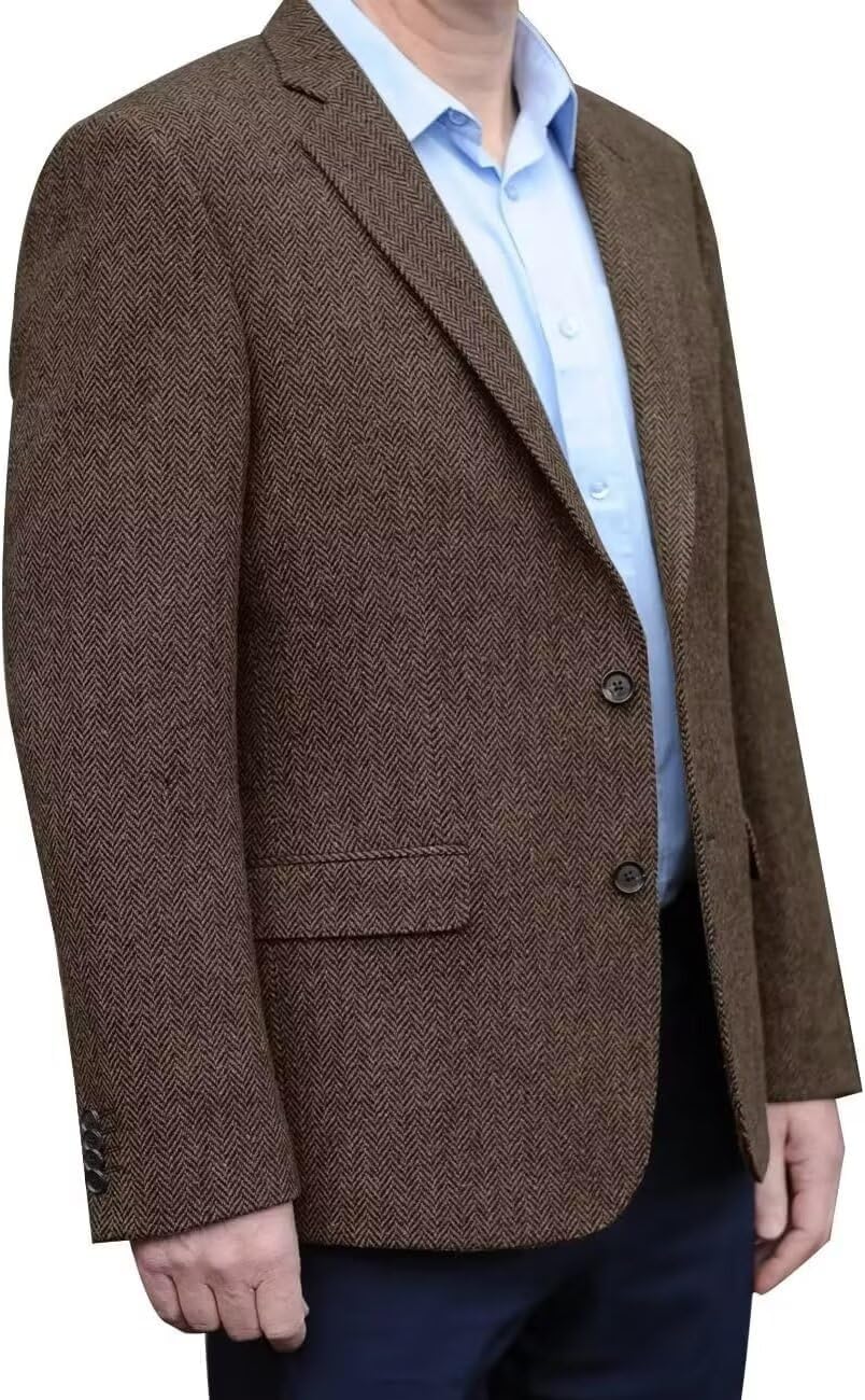 Men's Tweed Blazer Jacket 2 Button Lightweight Herringbone Casual Sport Coat Wedding Groomsmen Prom Jackets - Image 2