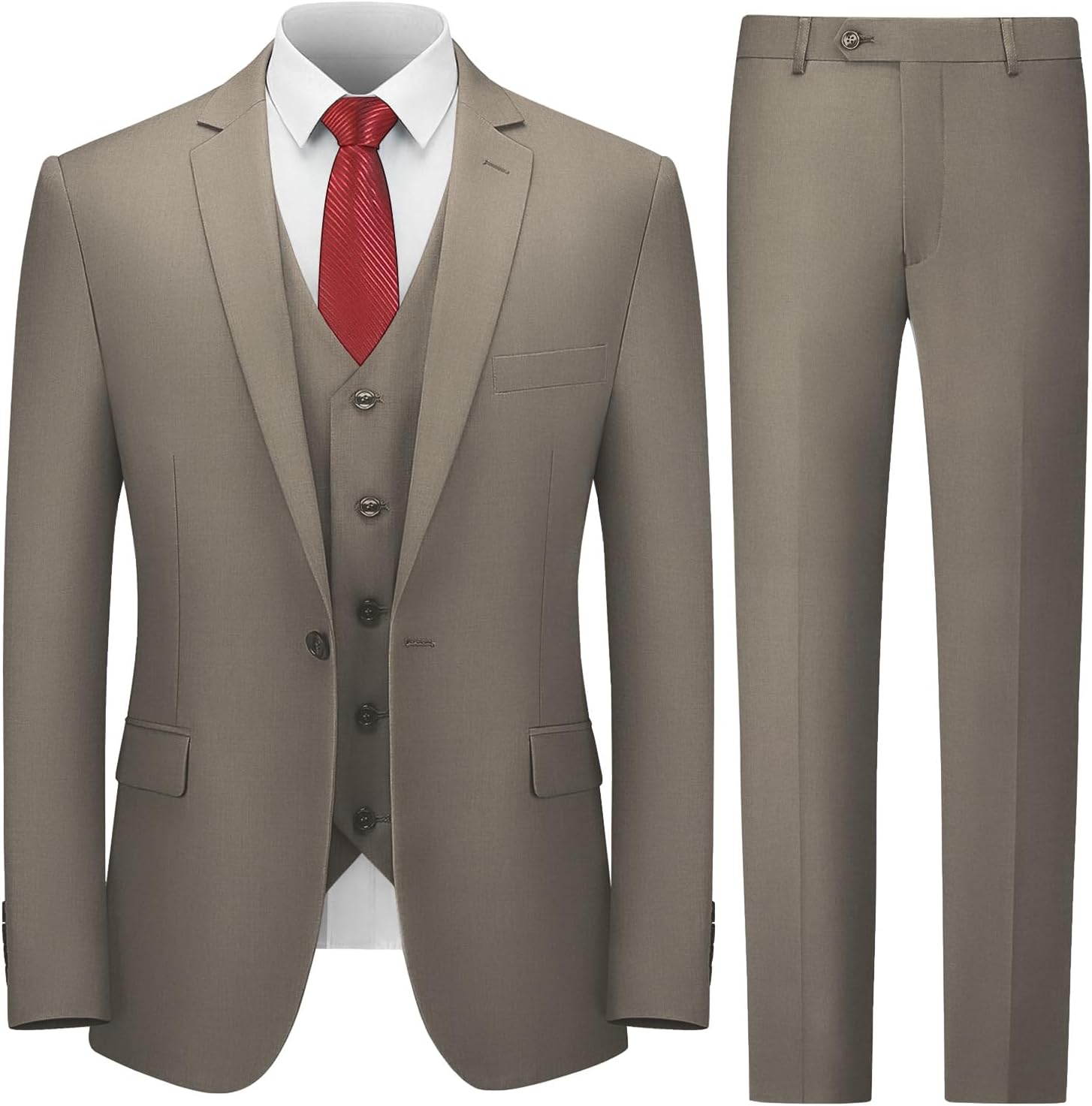 Men's Suit Slim Fit, 3 Piece Suits for Men, One Button Solid Jacket Vest Pants with Tie, Tuxedo Set
