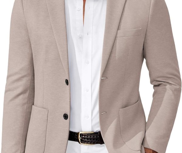 Men's Casual Knit Blazer Slim Fit Lightweight Sport Coat Stretch Two Button Suit Jacket