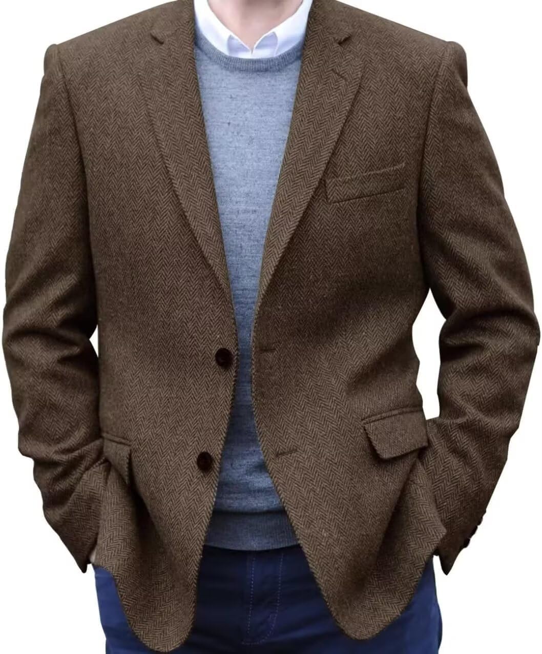Men's Tweed Blazer Jacket 2 Button Lightweight Herringbone Casual Sport Coat Wedding Groomsmen Prom Jackets