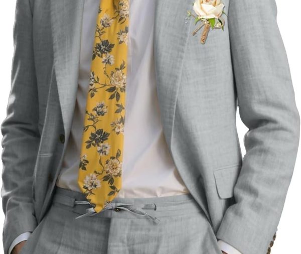 Retro Linen Mens Suit 2 Piece Slim Fit Linen Suits Set Tuxedo Blazer Jackets Drawstring Pants Summer Wedding Prom Tux for Men