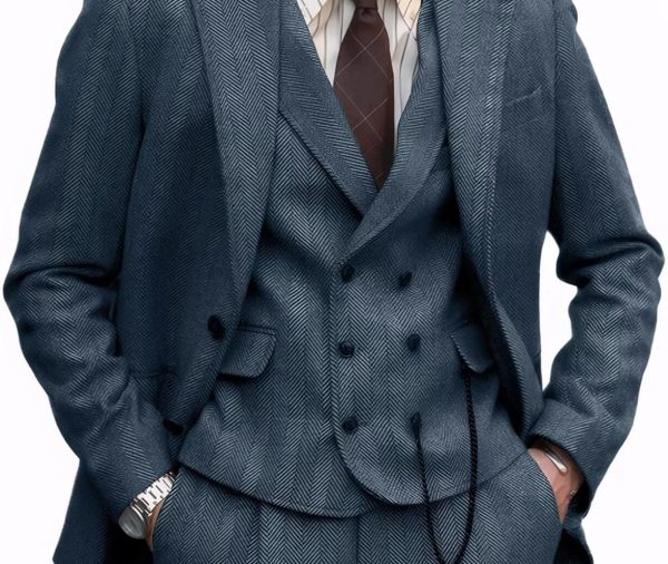Tweed Herringbone Men Suit 3 Piece Suits for Men Formal 2 Button Wool Jacket Dress Suit Vest Pants Mens Wedding Prom Tuxedo