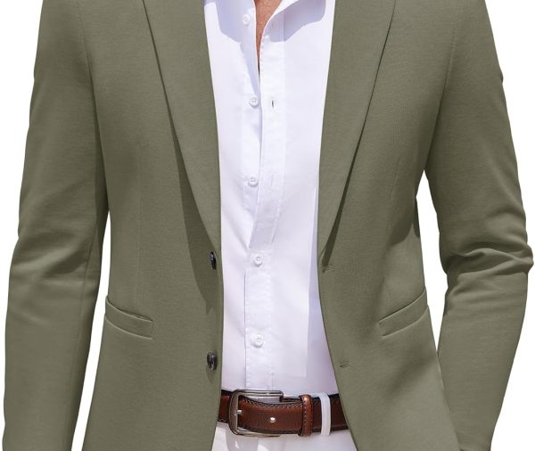 Men's Casual Knit Blazer Two Button Lightweight Sport Coats Suit Jacket