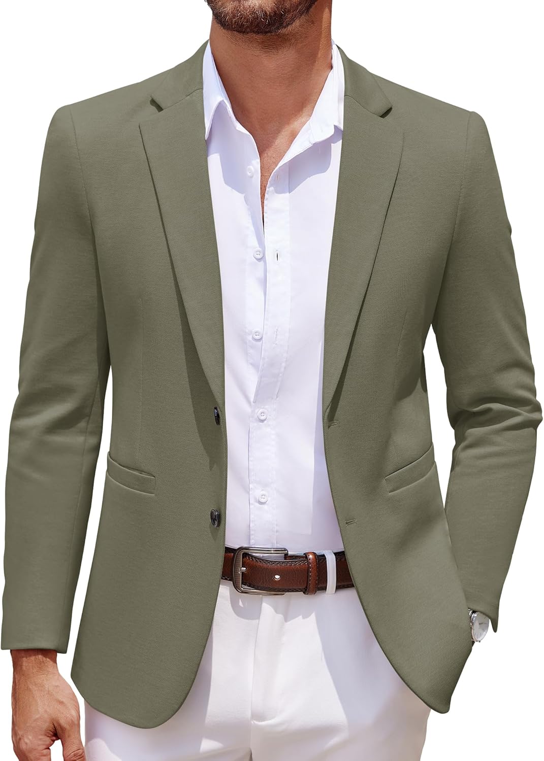 Men's Casual Knit Blazer Two Button Lightweight Sport Coats Suit Jacket