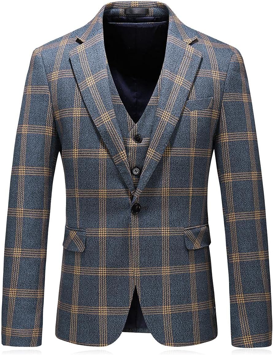 Mens Suits 3 Piece Check Plaid Suit Single Breasted One Button Jackets Formal Dress Party Prom Tuxedo Suits Blazer Set - Image 2