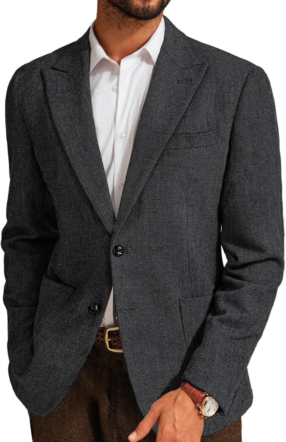 Mens Herringbone Blazer Vintage Tweed Wool Blend Sport Coat Jacket