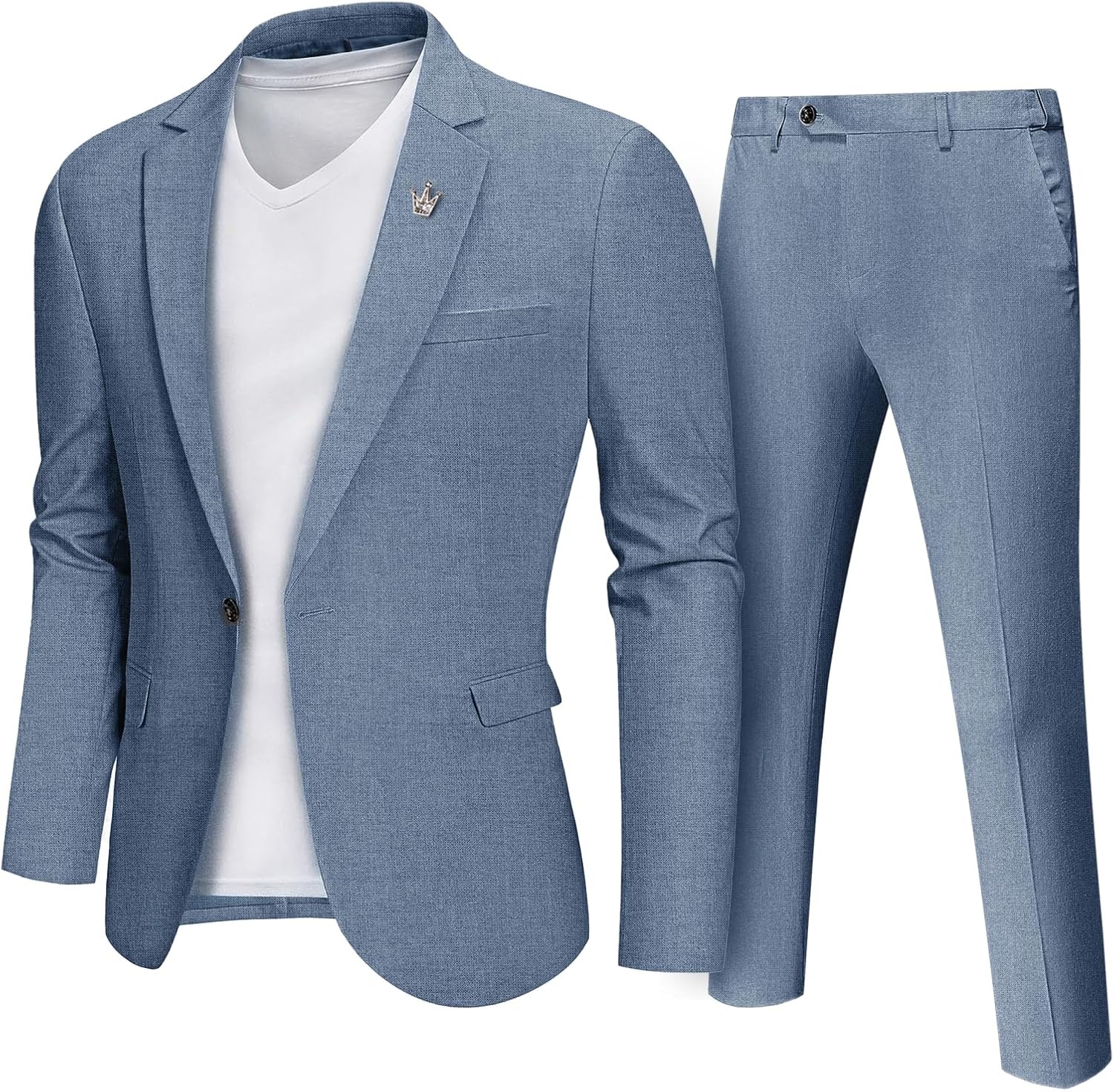 Mens 2 Piece Regular Fit Linen Suit, Casual Blazer Pants Set, Lightweight Jacket Trouser for Wedding Prom