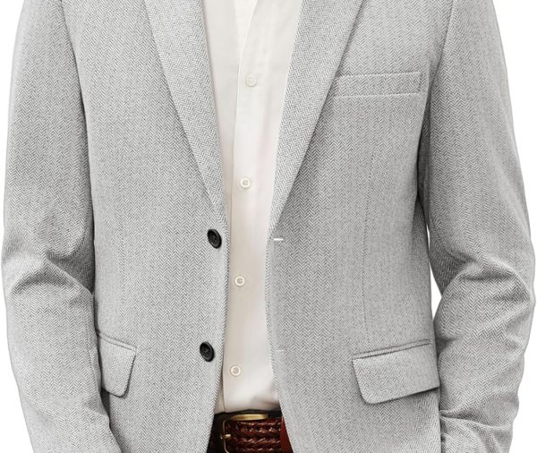 Men's Herringbone Blazer Jacket Lightweight Casual Knit Sport Coat