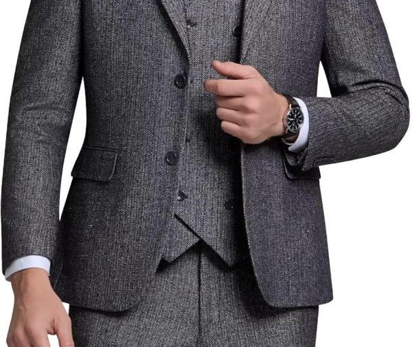 Vintage Tweed Herringbone Suits for Men 2 Button Slim Fit 3 Piece Formal Wool Suit Jacket Vest Pants Men Prom Dress Tuxedo